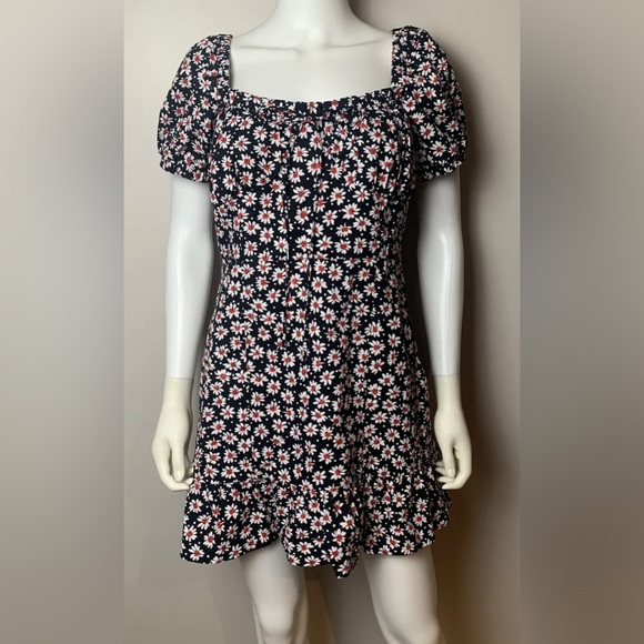 Zara Mini Dress Floral Womens LG 9878 093 Short Sleeve Blk/Red/White Blog Party - Picture 1 of 2